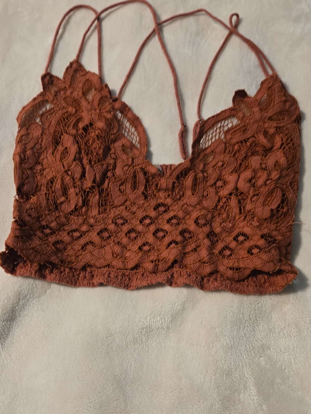 Free People Floral Lace Bralette in Rust Brown